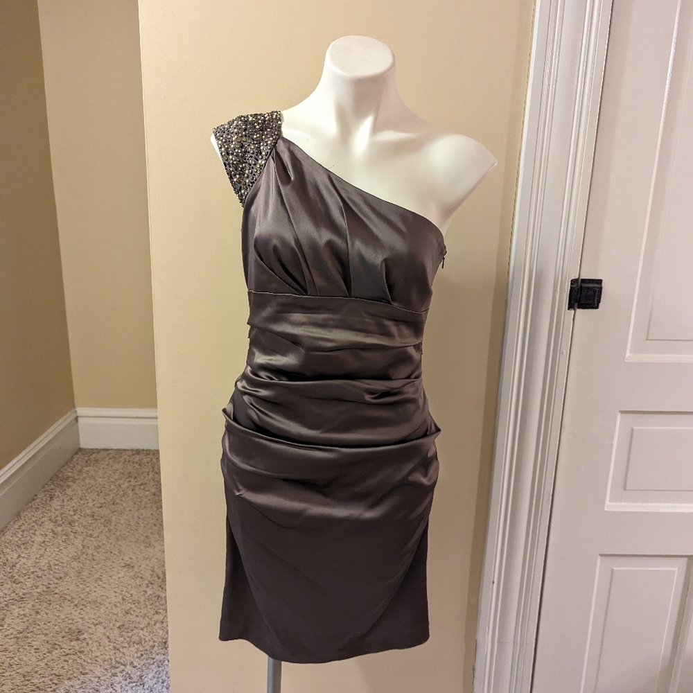 Suzi Chin for Maggy Boutique dark gray shiny one should dress w/ beading 8